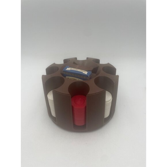 Vintage Plastic Poker Chip Carousel Holder Original Cardinal Playing Cards Set - Picture 8 of 11